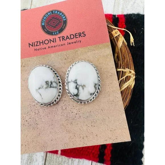 Handcrafted White Buffalo & Sterling Silver Post Earrings